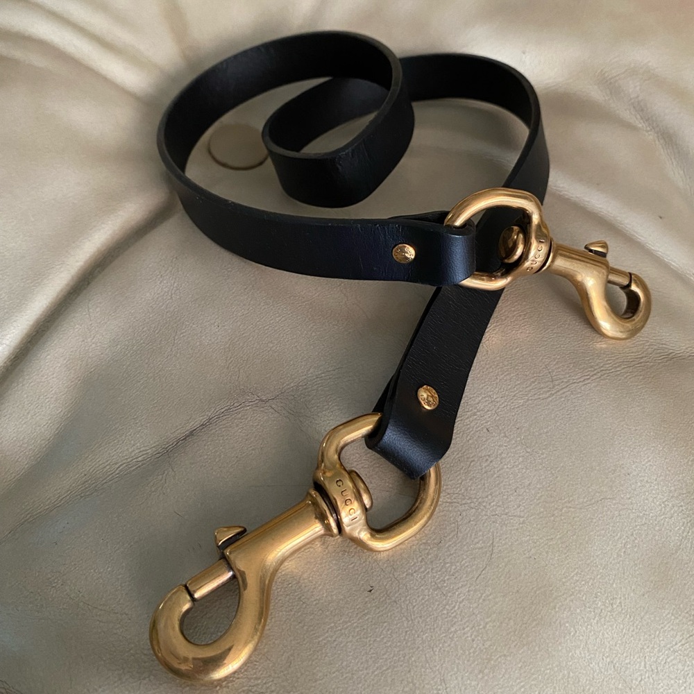 GUCCI Replacement Smooth Leather Strap for Shoulder Bag Black Brass GG - Picture 4 of 8